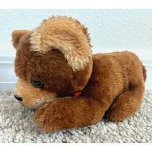 VTG Brechner Little Brown Bear Plush Red Bow Sleeping Laying Down Stuffed Animal